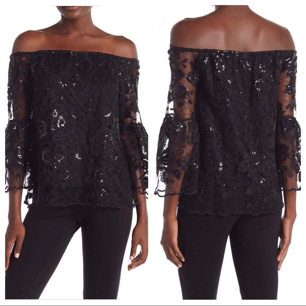 Vince Camuto Lace 3/4 Length Bell Sleeve Blouse
